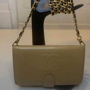 Chanel Caviar Beige Leather CC Wallet on Chain